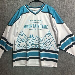 New Belgium Brewing Company Mountain Time Blue‎ White  Hockey Jersey Size XL
